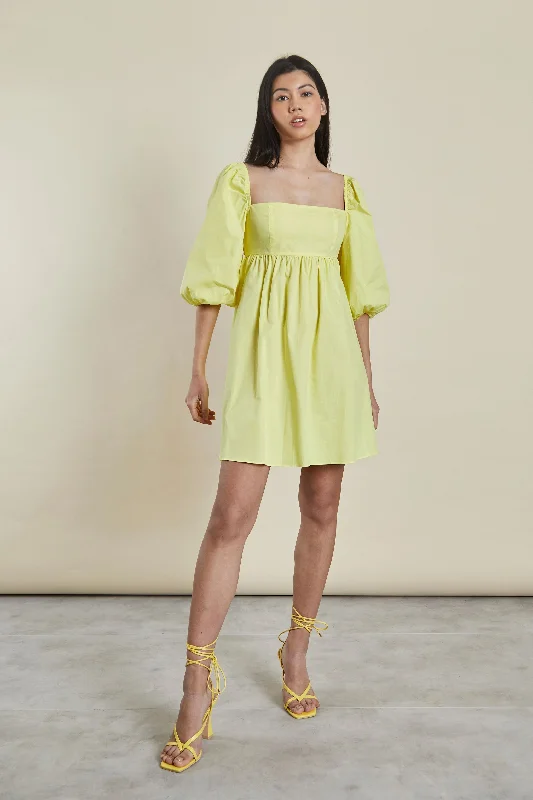 Glamorous Yellow Puff shoulder Tie Back Mini Dress