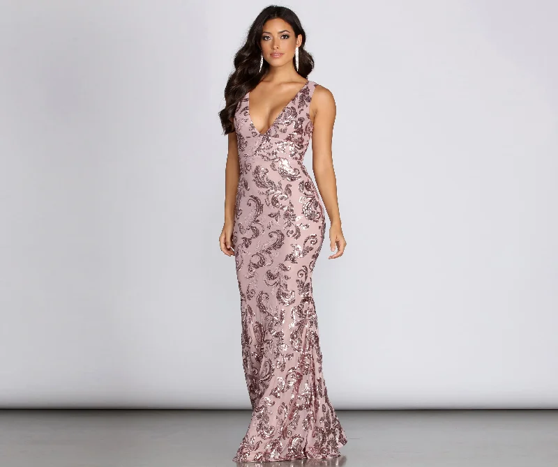 Paisley Formal Sequin Leaf Dress