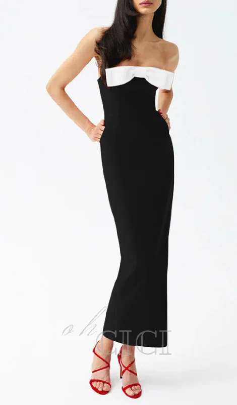 BOW-EMBELLISHED MIDI DRESS IN BLACK Best midi dresses for curvy figures