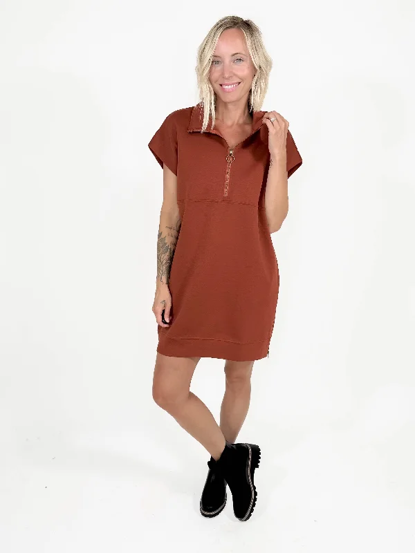 Wheat Fields 1/2 Zip Midi Dress- CHESNUT-FINAL SALE Party midi dresses