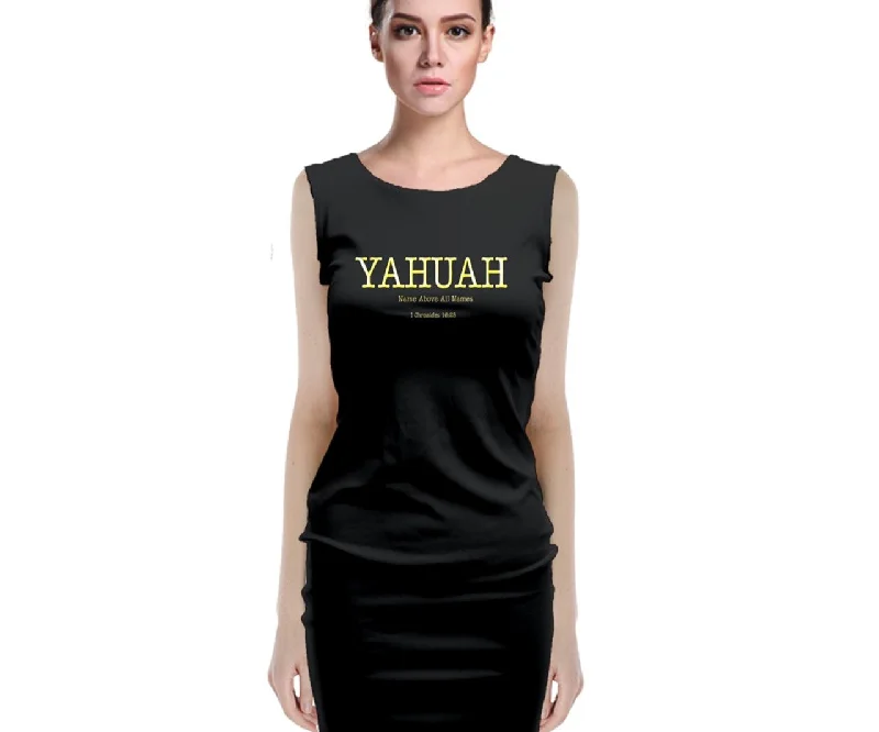 Yahuah-Name Above All Names 02-02 Designer Sleeveless Round Neck Bodycon Midi Dress Silk midi dresses