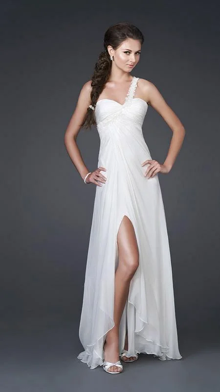 La Femme - Sleeveless One Shoulder Strap Chiffon Gown 15161