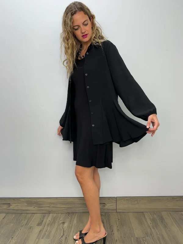 Black Button Down Ruffle Tunic