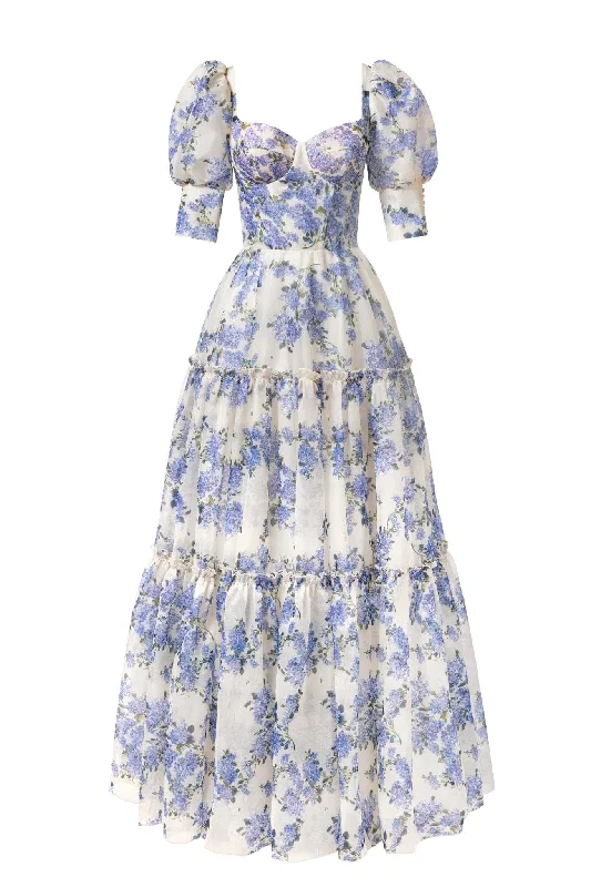 Hydrangea Feminine voluminous sheer sleeves dress