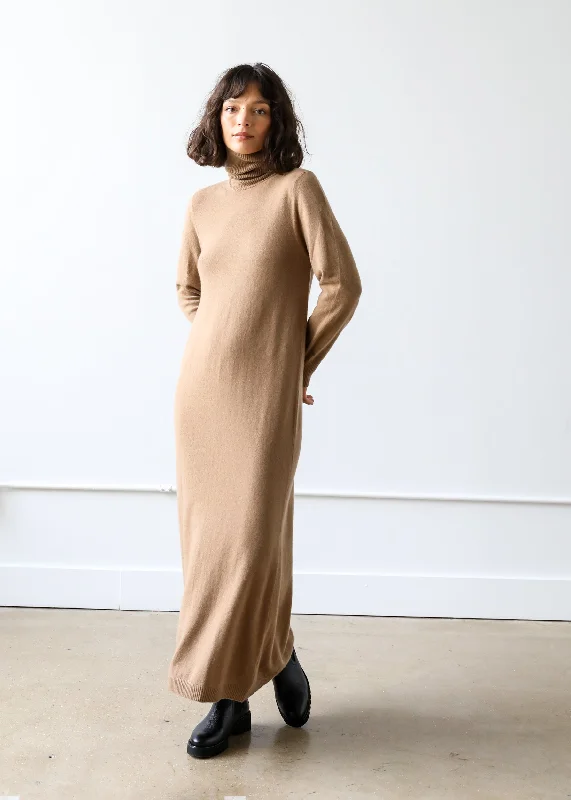 Lucia Turtleneck Dress in Camel Cashmere