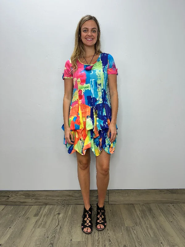 Colorful Pattern Short Sleeve Bubble Dress