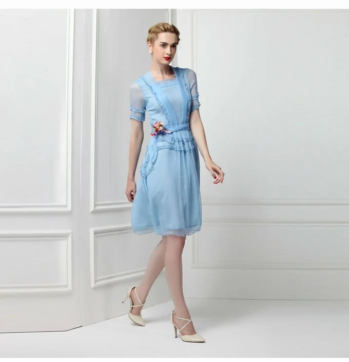 Veronica Baby Blue Victorian Ruffled Dress