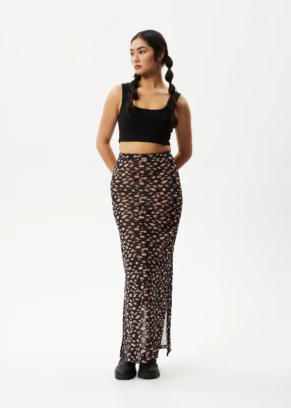 AFENDS Womens Hazey - Sheer Maxi Skirt - Black Floral