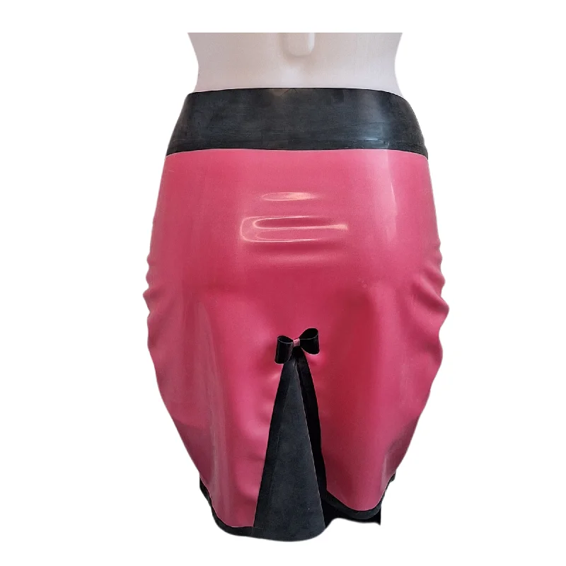 Metallic Fuchsia Pink & Black Latex Kick Flare Pencil Skirt