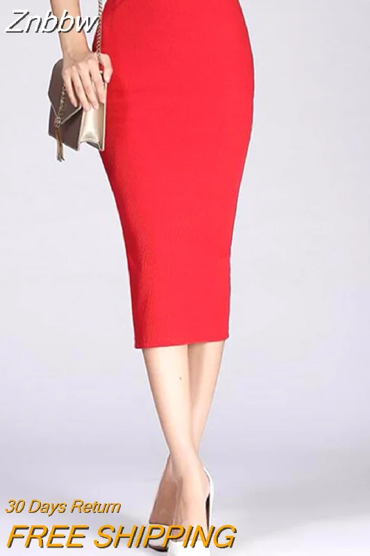 Znbbw Winter Bodycon Skirt Women Stretchable Split Skirt Mid Calf Slim Pencil Skirts For Women Female Knit Skirt